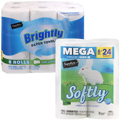 6-mega roll or 12-double roll bath tissue or 2-6-roll paper...