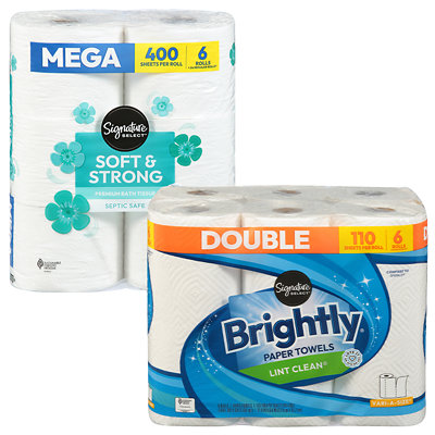 6-mega roll or 12-double roll bath tissue or 2-6-roll paper...