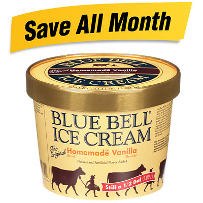 Blue Bell Gold Rim Ice Cream The Original Homemade Vanilla - 1 Half Gallon