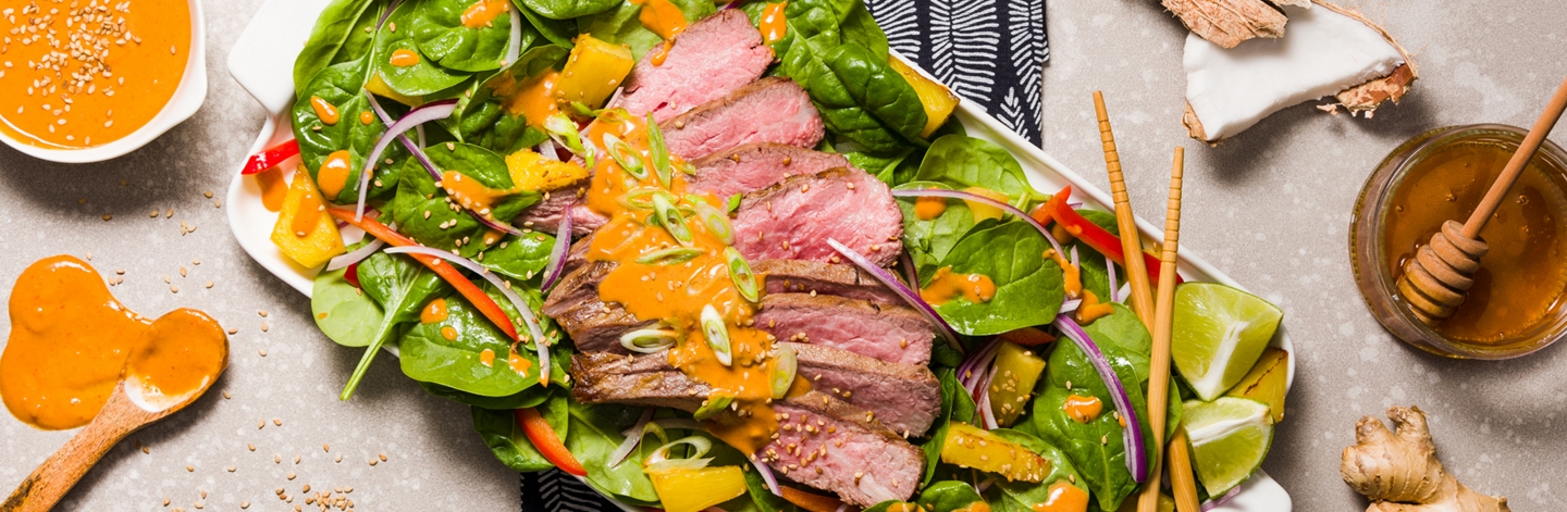 Flank Steak and Spinach Salad with Peanut Sauce