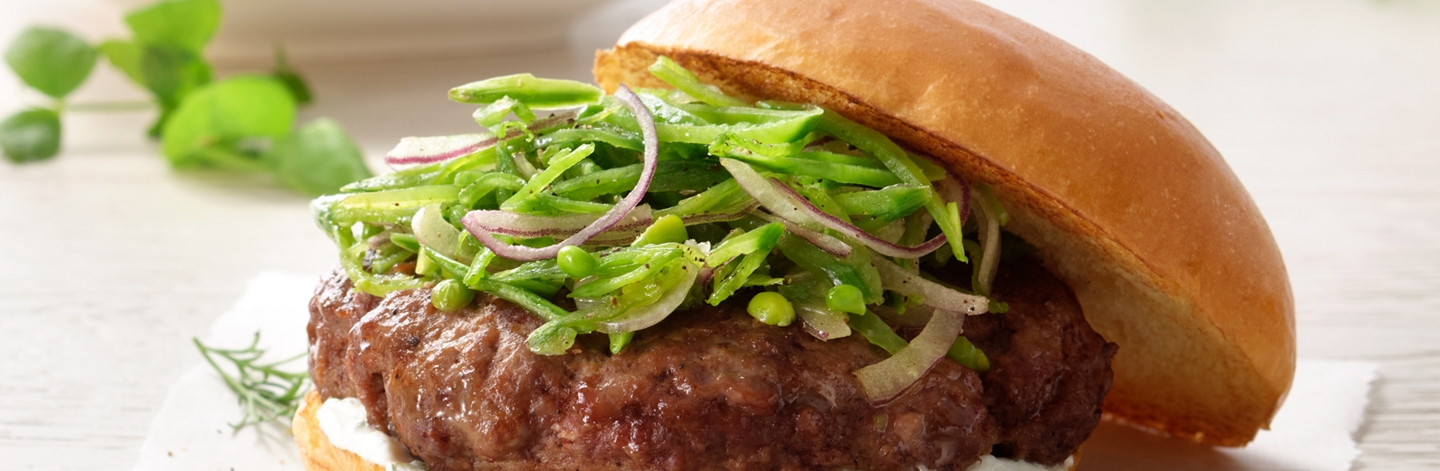 Spiced Lamb Burger with Snap Pea Slaw