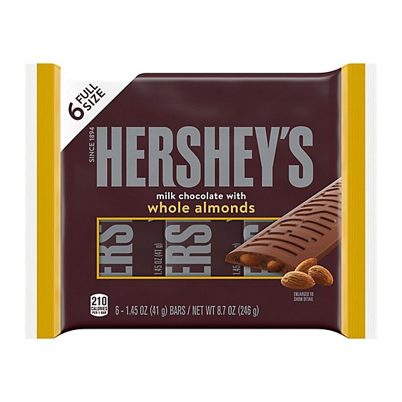 Hersheys Milk Chocolate With Whole Almonds Candy Bars 6 Count - 1.45 Oz