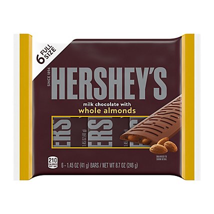 HERSHEY'S Milk Chocolate With Whole Almonds Candy Bars - 6-1.45 Oz - Image 1