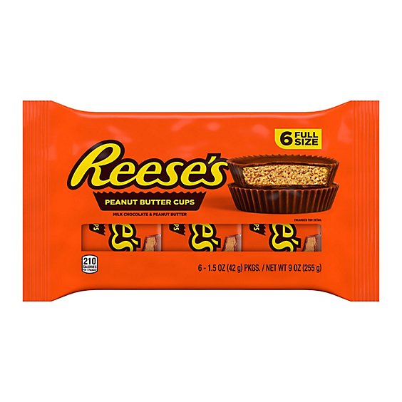 Reese's Milk Chocolate Peanut Butter Cups Candy Packs 6 Count - 1.5 Oz