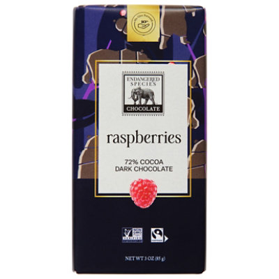 Endangered Species Chocolate Bar Dark Chocolate Raspberry Grizzly Bear 72% Cocoa - 3 Oz