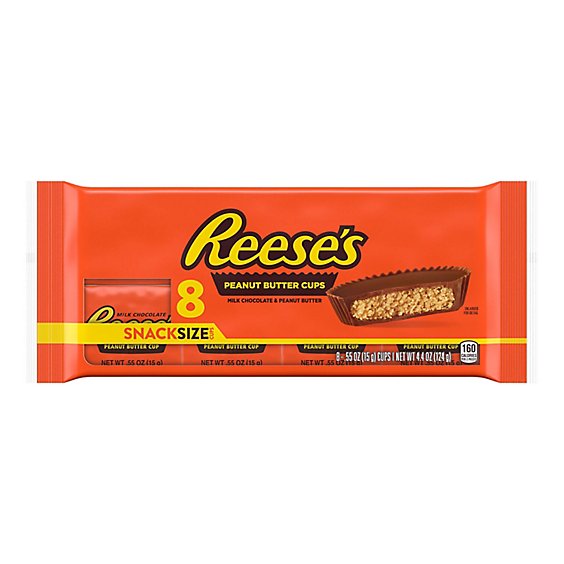 Reeses Milk Chocolate Peanut Butter Snack Size Cups Candy Packs 8 Count - 0.55 Oz