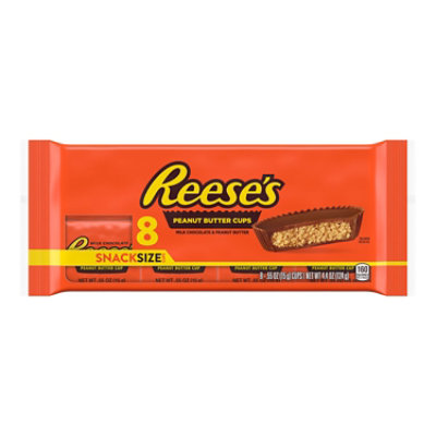 Reeses Milk Chocolate Peanut Butter Snack Size Cups Candy Packs 8 Count - 0.55 Oz