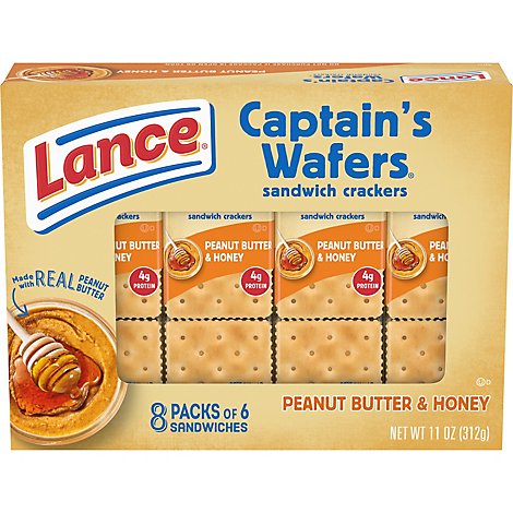 Lance Captains Wafers Crackers Sandwiches Peanut Butter & Honey On-the Go Packs - 8 - 11 Oz