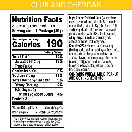 Keebler Single Serve Sandwich Crackers Crackers Club and Cheddar 8 Count - 11 Oz - Image 3