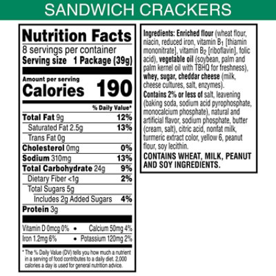 Keebler Sandwich Crackers Club and Cheddar Single Serve Snack Crackers 8 Count - 11 Oz - Image 4