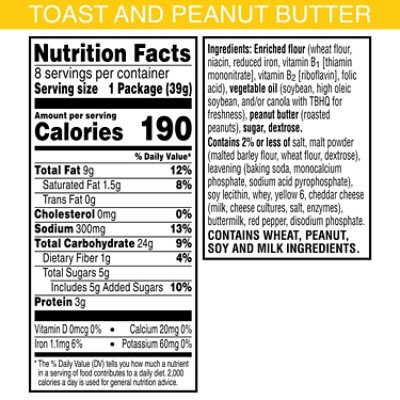 Keebler Sandwich Crackers Toast and Peanut Butter Single Serve Snack Crackers 8 Count - 11 Oz - Image 5