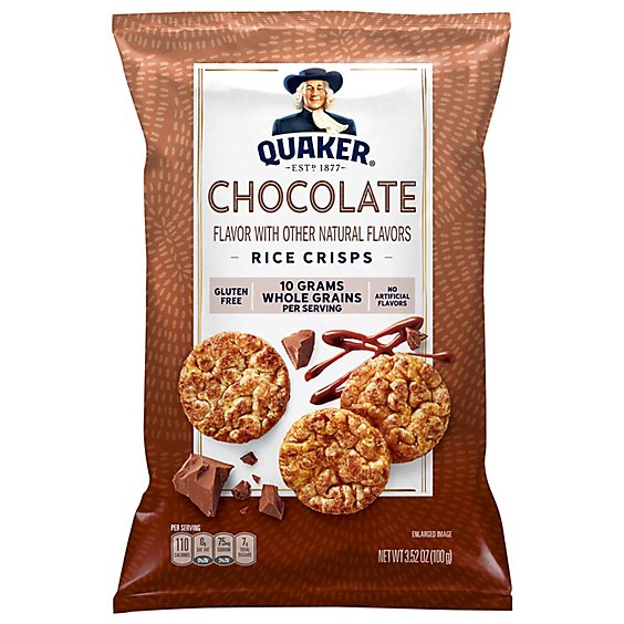 Quaker Popped Rice Crisps Gluten Free Chocolate - 3.52 Oz