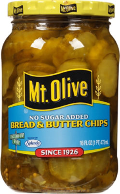 Mt. Olive No Sugar Added Pickles Chips Bread & Butter - 16 Fl. Oz. - Image 1