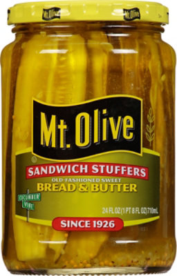 Mt. Olive Pickles Sandwich Stuffers Bread & Butter Old-Fashioned Sweet - 24 Fl. Oz. - Image 1