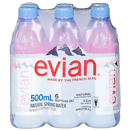 evian Natural Spring Water Bottles - 6-0.5 Liter - Image 1