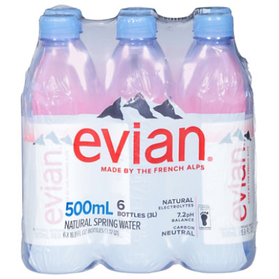 evian Natural Spring Water Bottles - 6-0.5 Liter