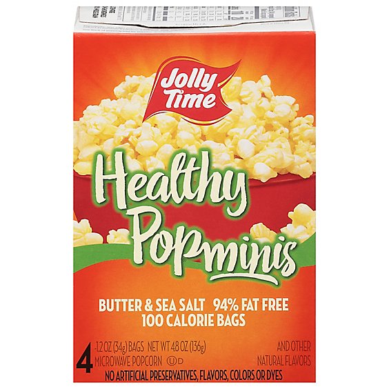 JOLLY TIME Microwave Popcorn Healthy Pop 100 Calorie Butter Mini Bags - 4-1.2 Oz