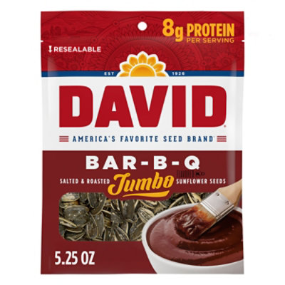DAVID Keto Friendly Barbecue Flavored Salted And Roasted Jumbo Sunflower Seeds - 5.25 Oz