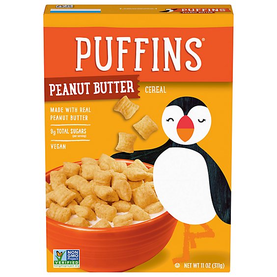 Barbara's Puffins Peanut Butter Cereal Non GMO Vegan Kids Breakfast Cereal - 11 Oz