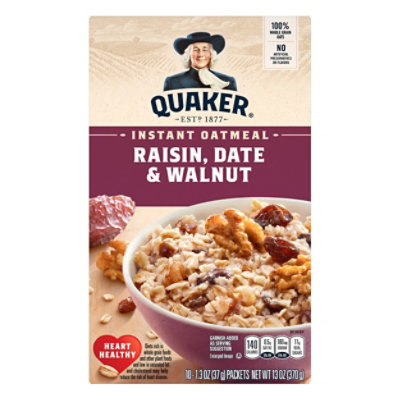 Quaker Oatmeal Instant With Real Raisin Date & Walnut - 10-1.3 Oz