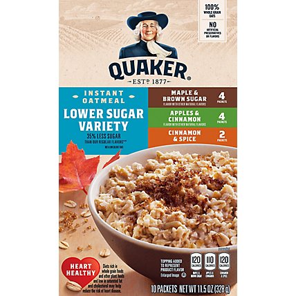 Quaker Oatmeal Instant Lower Sugar Maple & Brown Sugar Cinnamon & Spice Apple Cinnamon - 11.5 Oz - Image 2