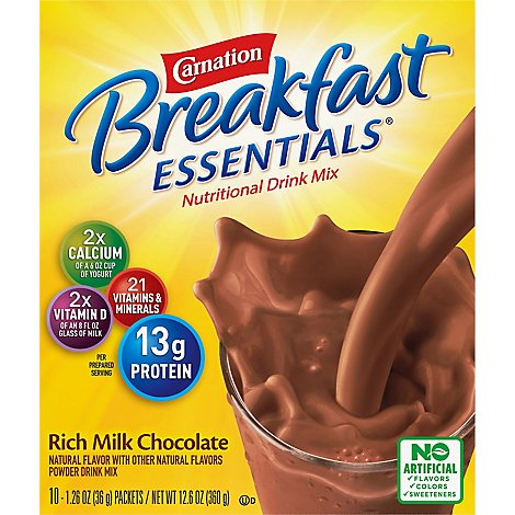 Carnation Breakfast Essentials Nutritional Milk Chocolate Powder Drink Mix - 10-1.26 Oz