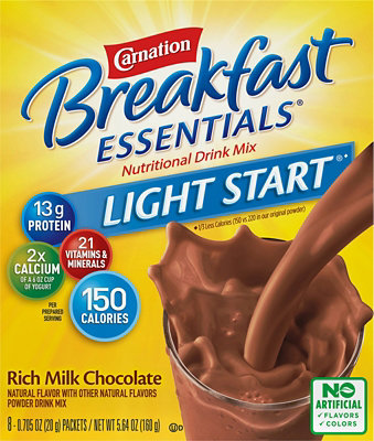 Carnation Breakfast Essentials Powder Drink Mix No Sugar Added Rich Milk Chocolate - 8-0.705 Oz