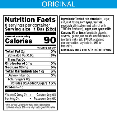 Rice Krispies Treats Crispy Marshmallow Squares Original Kids Snacks 8 Count - 6.2 Oz - Image 3