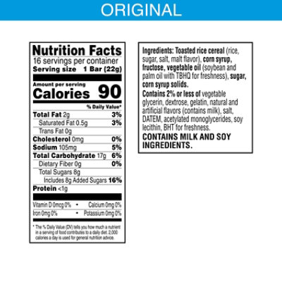 Rice Krispies Treats Crispy Marshmallow Squares Original Kids Snacks 16 Count - 12.4 Oz - Image 3