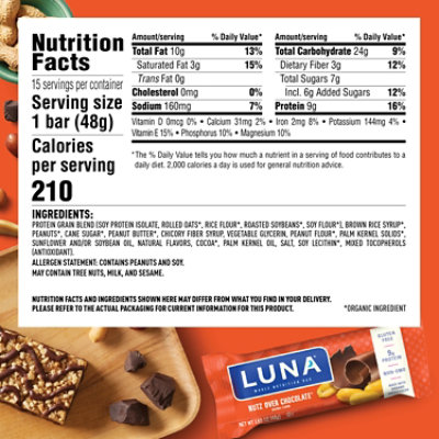 LUNA Nutz Over Chocolate Whole Nutrition Bar - 1.69 Oz - Image 4