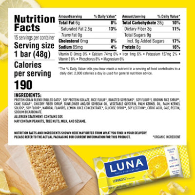 LUNA LemonZest Whole Nutrition Bar - 1.69 Oz - Image 4