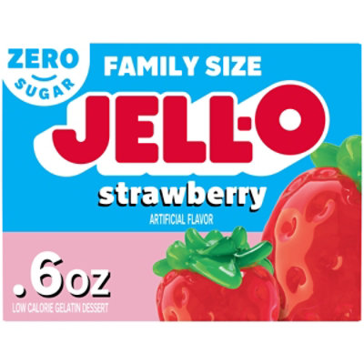 Jell-O Strawberry Artificially Flavored Zero Sugar Low Calorie Gelatin Dessert Mix Family Size - 0.6 Oz - Image 1