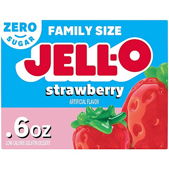 Jell-O Strawberry Sugar Free Gelatin Dessert Mix Box - 0.6 Oz