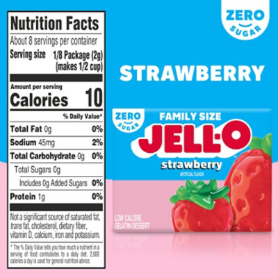Jell-O Strawberry Artificially Flavored Zero Sugar Low Calorie Gelatin Dessert Mix Family Size - 0.6 Oz - Image 6