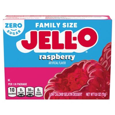 Jell-O Raspberry Sugar Free Gelatin Dessert Mix Box - 0.6 Oz