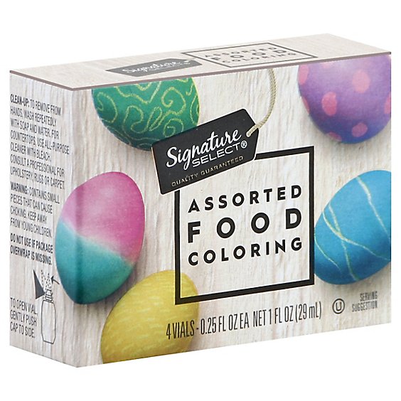Signature Select Food Colors And Egg Dye Assorted Drop Control Vials - 4-0.25 Fl. Oz.
