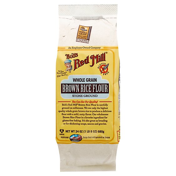 Bobs Red Mill Flour Brown Rice Stone Ground Whole Grain Gluten Free - 24 Oz