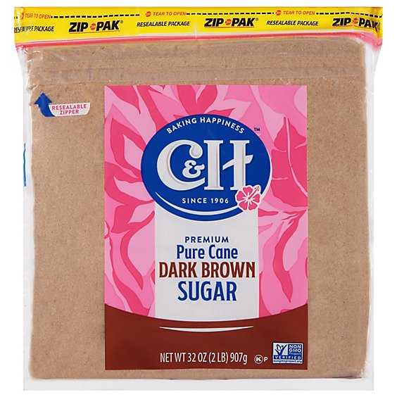 C&H Premium Pure Cane Dark Brown Sugar Bag - 2 LB