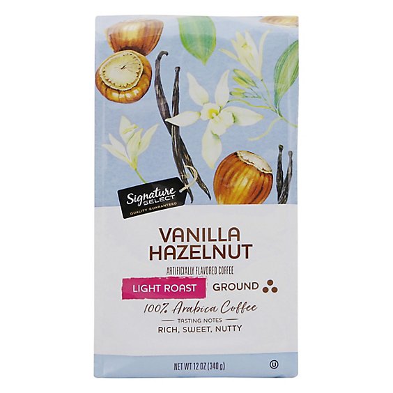 Signature SELECT Coffee Ground Light Roast Vanilla Hazelnut - 12 Oz