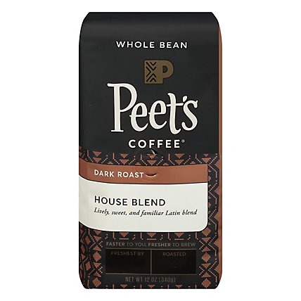 Peet's Coffee House Blend Dark Roast Whole Bean Coffee Bag - 12 Oz - Image 1