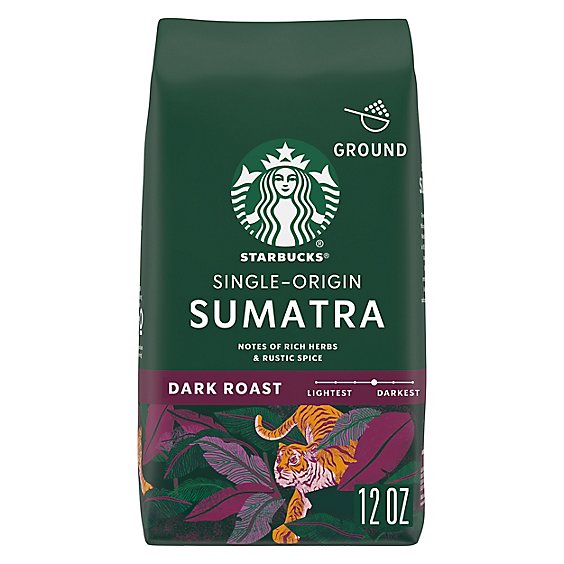 Starbucks Sumatra 100% Arabica Dark Roast Ground Coffee Bag - 12 Oz