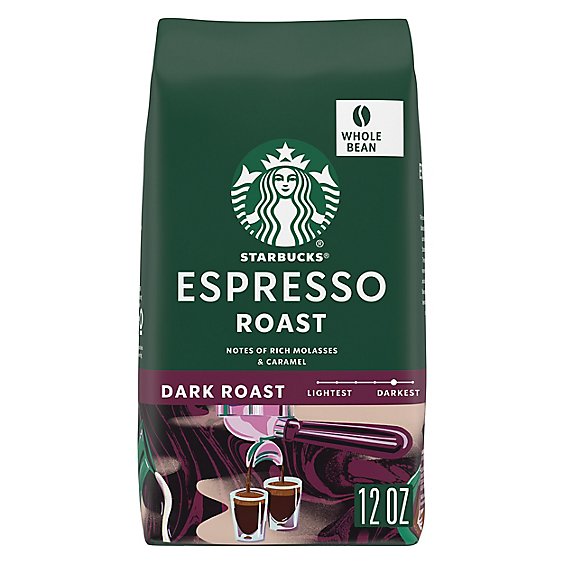 Starbucks Espresso Roast 100% Arabica Dark Roast Whole Bean Coffee Bag - 12 Oz