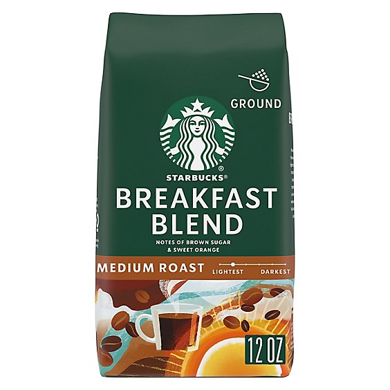 Starbucks Breakfast Blend 100% Arabica Medium Roast Ground Coffee Bag - 12 Oz