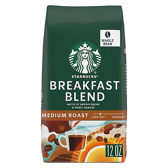 Starbucks Breakfast Blend 100% Arabica Medium Roast Whole Bean Coffee Bag - 12 Oz
