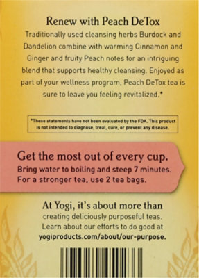 Yogi Herbal Supplement Tea Peach DeTox 16 Count - 1.12 Oz - Image 6