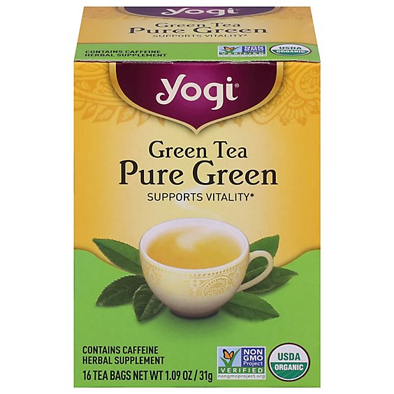 Yogi Herbal Supplement Tea Green Tea Pure Green Organic 16 Count - 1.09 Oz