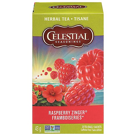 Celestial Seasonings Herbal Tea Bags Caffeine Free Raspberry Zinger 20 Count - 1.6 Oz