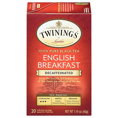 Twinings of London Black Tea English Breakfast Decaffeinated - 20 Count