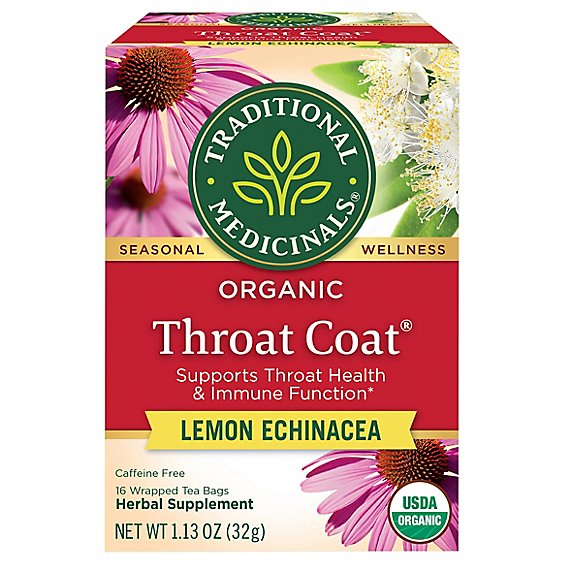 Traditional Medicinals Organic Throat Coat Lemon Echinacea Herbal Tea Bags - 16 Count