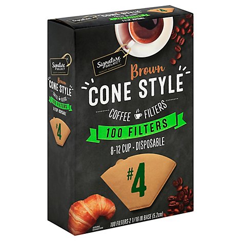 Signature SELECT Coffee Filters Cone Style No. 4 Brown 8-12 Cup - 100 Count